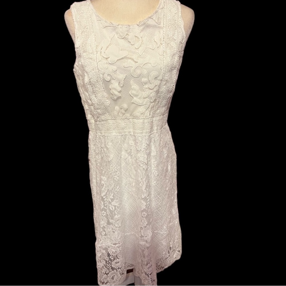 Reba White Lace Sleeveless BOHO Country Dress 8